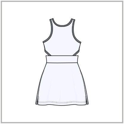 Womens Panel Tennis Dress Slit Detail front view cad design flat