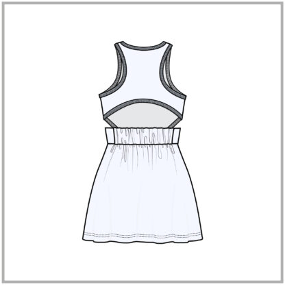 Womens Panel Tennis Dress Slit Detail back view cad design flat