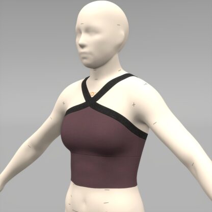 Womens Double Cross Halter Top front on a 3D avatar