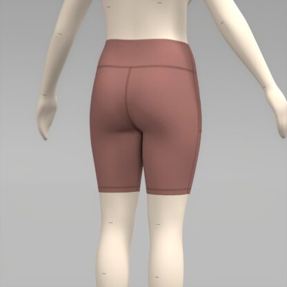 Womens Pocketed Bike Short with Ties back view on a 3D avatar