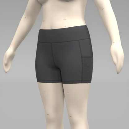 Womens 3.5 Compression Short with Pockets front view on a 3D avatar