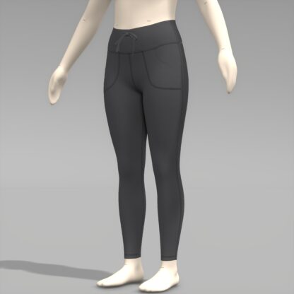 Womens Pocketed Legging with Ties front on a 3D avatar