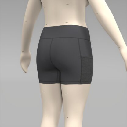 Womens 3.5 Compression Short with Pockets back view on a 3D avatar