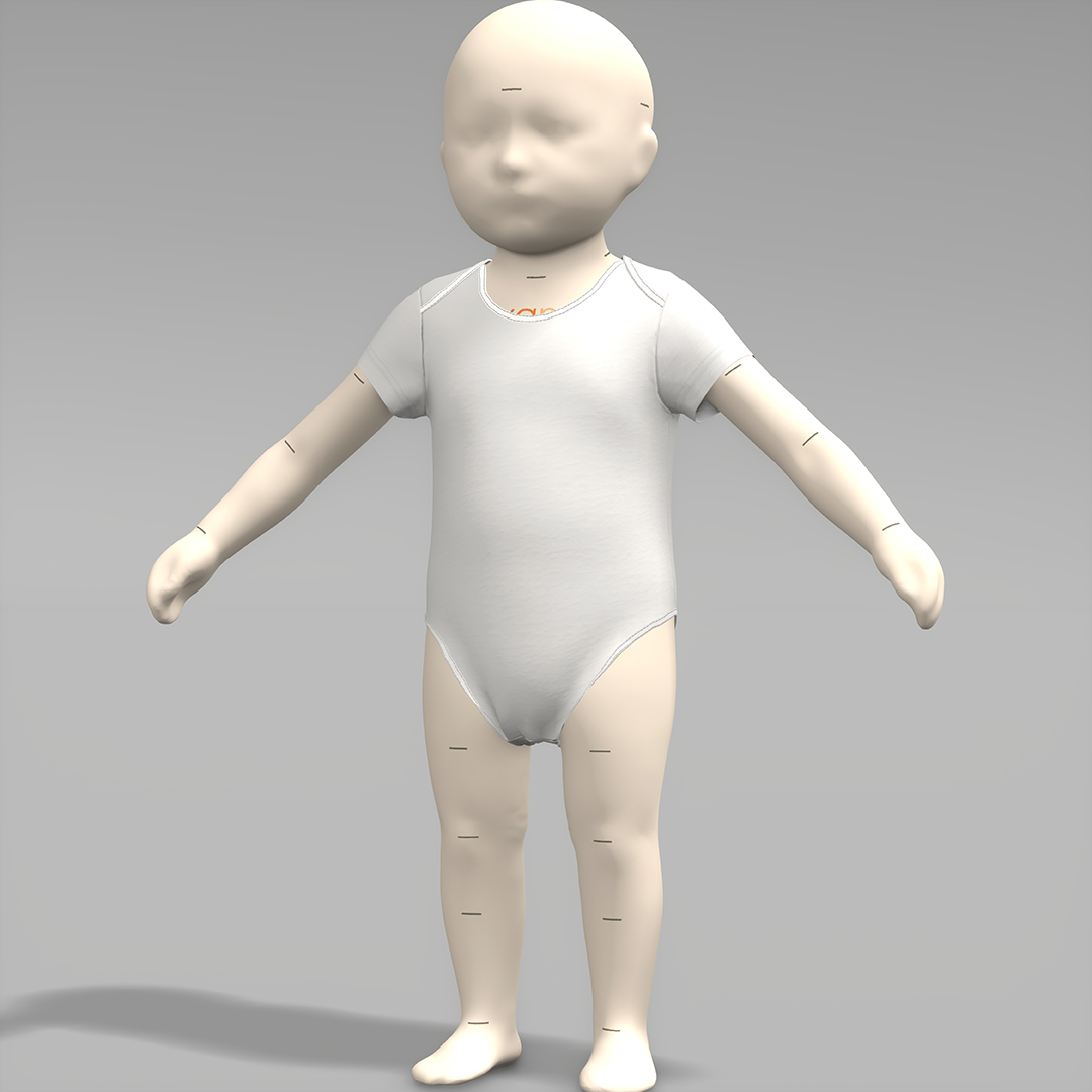 Classic Infant Toddler Short sleeve One-Piece front on a 3D avatar