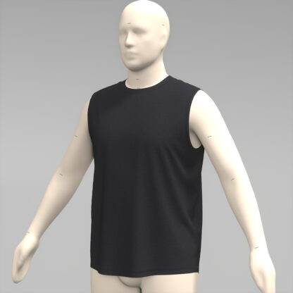 Mens Sleeveless Muscle Scoop Hem Tee front on 3D avatar
