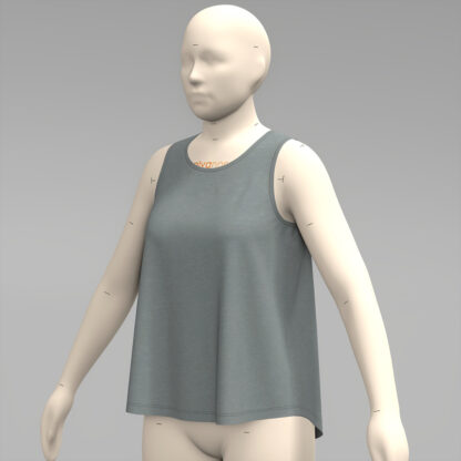 Womens Sleeveless Flow Tank top front on a 3D avatar