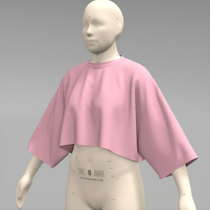 Womens Cropped Kimono Sleeve Sweatshirt front on a 3d avatar