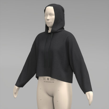 Womens Cropped Panel Hoodie front on a 3d avatar