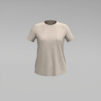 Womens Short sleeve High Neck Crew Tee with Curved Hem front in oatmeal