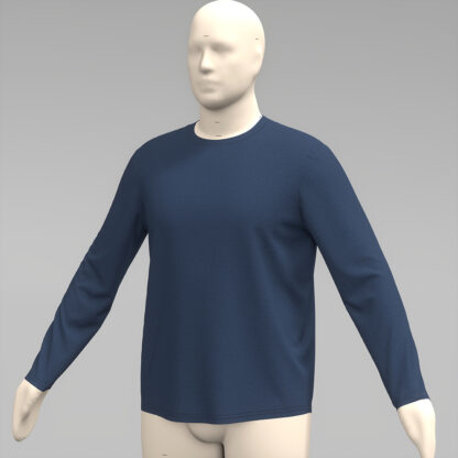 Mens LS Crewneck Scoop Hem Tee front on a 3d avatar