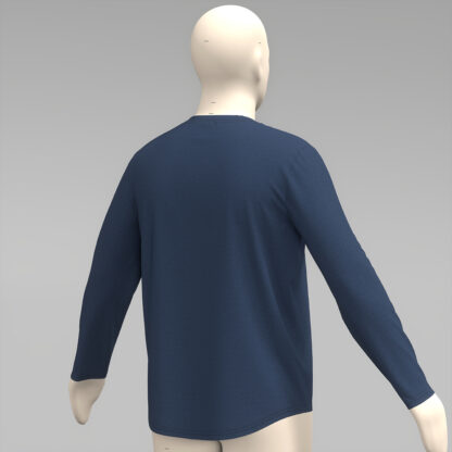 Mens LS Crewneck Scoop Hem Tee back on a 3d avatar